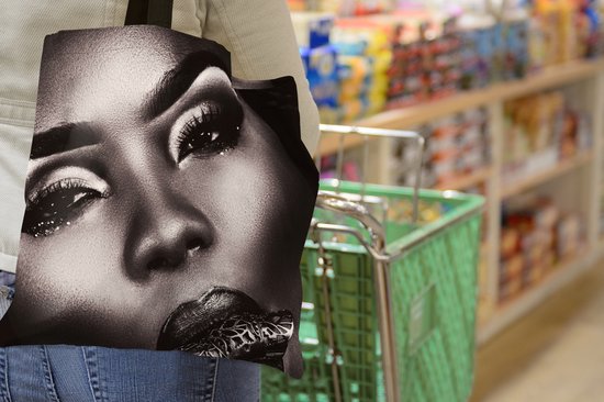 Sac Bandoulière - Sac De Plage - Shopper Femme - Wimpers - Zwart - Wit - 45x45 cm - Sac Coton