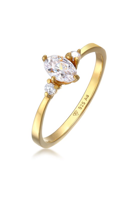 Elli Bague pour femme Ring de Bague de fiançailles pour femme ovale avec cristaux de zircone en Argent sterling 925