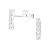 Joy|S - Zilveren bar / staaf oorbellen - 2 x 8 mm - zirkonia - oorknoppen
