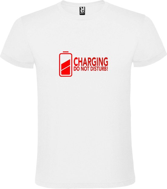 Wit T-Shirt met “ Charging / Do NOT Disturb “ afbeelding Rood Size XXL