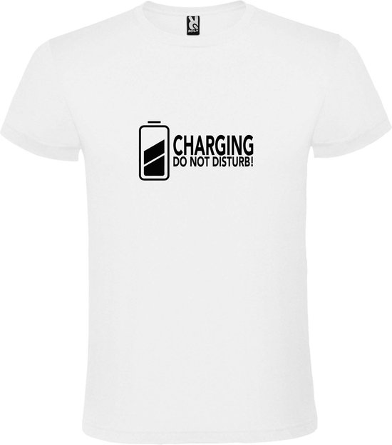 Wit T-Shirt met “ Charging / Do NOT Disturb “ afbeelding Zwart Size XXXL