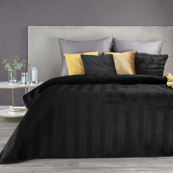 Oneiro’s luxe SOFIA Beddensprei Zwart - 230x260 cm – bedsprei 2 persoons - zwart – beddengoed – slaapkamer – spreien – dekens – wonen – slapen