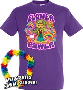 T-shirt Hippie Girl Meditation Flower Power | Toppers in Concert 2022 | Toppers Kleding Shirt | Happy Together | Hippie Jaren 60 | Paars | maat XS