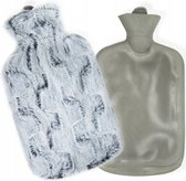 Tragar warmwaterkruik kruik met polyester hoes 2 liter 34 x 20 x 2 cm grijs - pluizig en zachte hoes - natuurlijk rubber
