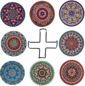 Diamond painting - Mandala Onderzetters - Ronde steentjes - Compleet Hobbypakket - 8 stuks