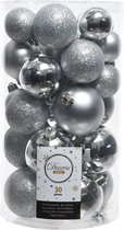 Kerstballen set 30-delig | kunststof/onbreekbaar | zilver | diverse maten