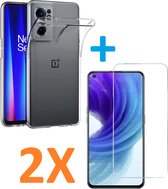 Silicone hoesje transparant met 2 Pack Tempered glas Screen Protector Geschikt voor: OnePlus Nord CE 2 5G