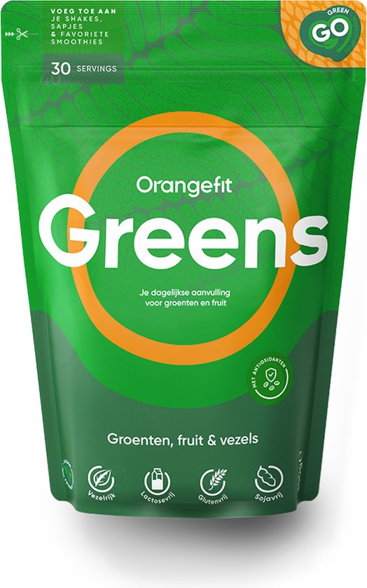 Foto: Orangefit greens superfoods green juice mix van groenten fruit en vezels 300gr 30 porties 