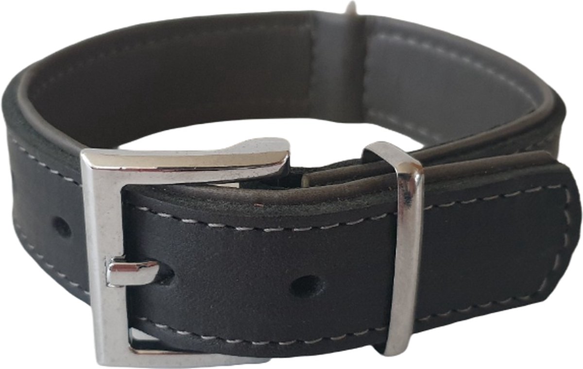 GRIZO Luxe Halsband / Hondenhalsband - Echt Leder - Nappa voering - Zwart - Breedte 25 mm - Nekomtrek 25 - 34 cm (GELIEVE ALVORENS BESTELLEN OPMETEN)