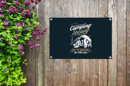 Posters de jardin extérieur Tente - Camping - Vintage - 90x60 cm - Toile de jardin - Affiche extérieure