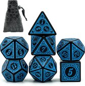 D&D dice set - DnD dobbelstenen set Blauw - Dungeons and Dragons dobbelstenen Inclusief Luxe leren bewaarzakje