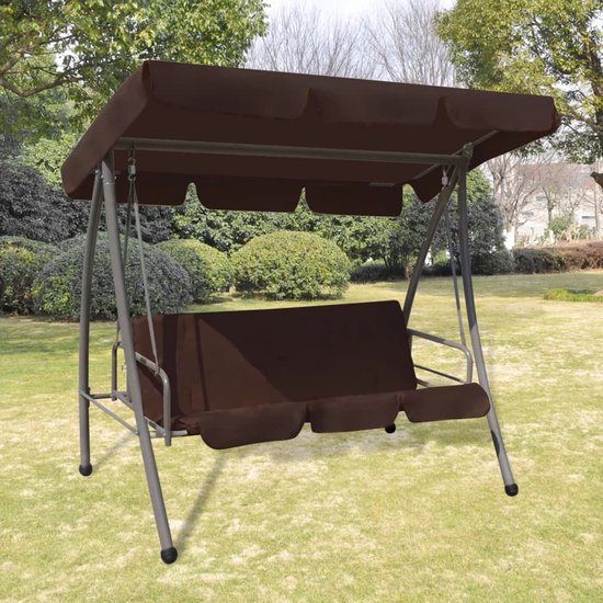 vidaXL Schommelbank met luifel staal donkergrijs, tuinbank, buitenbank, bankje buiten, schommelbank tuin, tuinbank lounge, tuin bank, balkon bankje