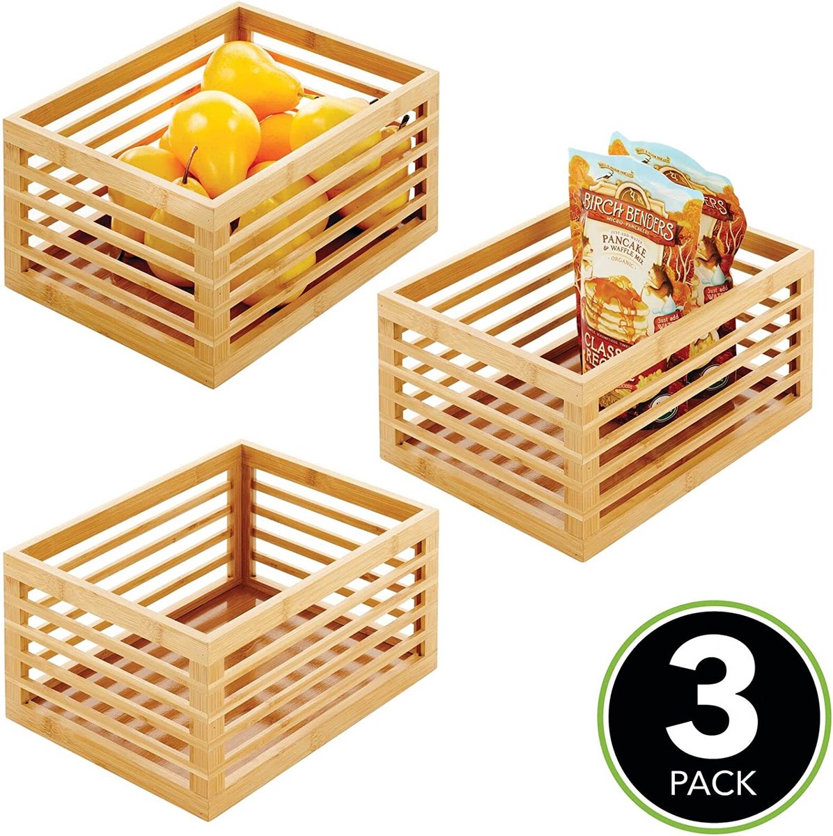 mDesign Bamboo Kitchen Organizer - Milieuvriendelijke opbergdoos voor keukenkast, plank of aanrecht - Veelzijdige voedselopslag - Set van 3 - Naturel