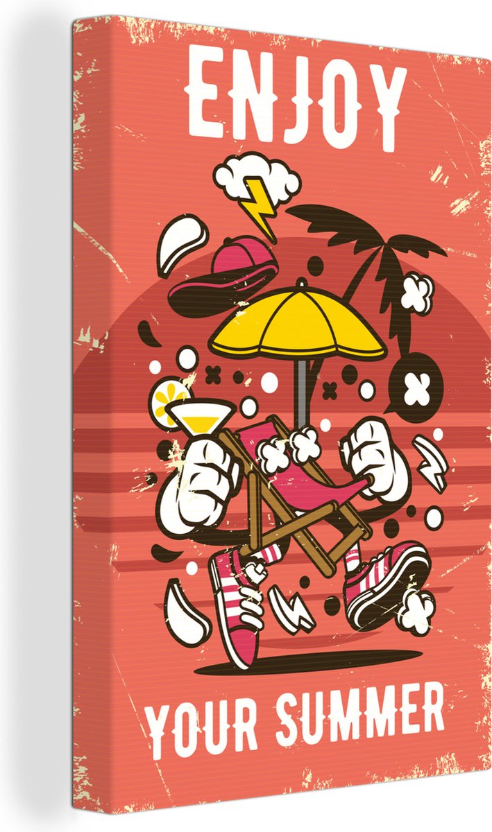 Canvas schilderij 90x140 cm - Wanddecoratie Parasol - Zomer - Retro - Muurdecoratie woonka