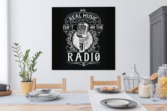 Toile Peinture Micro - Radio - Rétro - Illustration - 90x90 cm - Décoration murale - Cadeau Vaderdag - Cadeau - Cadeau pour Lui - Astuce - Homme