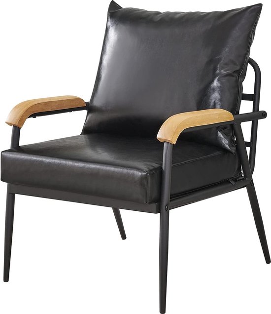 retro moderne enkele sofa fauteuil met metalen frame en PU lederen kussen, accent...
