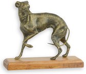 Gietijzeren beeld - Greyhound hond - Houten voet - 15,7 cm hoog
