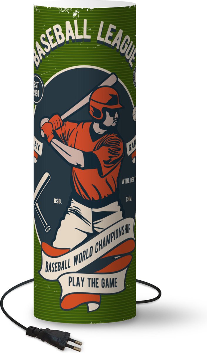 Lamp - Nachtlampje - Tafellamp slaapkamer - Mancave - Baseball - Sport - Vintage - 50 cm hoog - Ø15.9 cm - Inclusief LED lamp