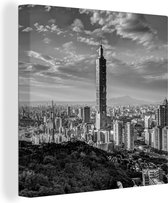 Canvas Schilderij De Taipei 101 in Taiwan in de middag - zwart wit - 20x20 cm - Wanddecoratie