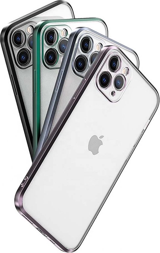 Smartphonica Metallic iPhone 13 Mini Hoesje Met Doorzichtig Achterkant En Extra Camera Bescherming - Zwart geschikt voor iPhone 13 Mini