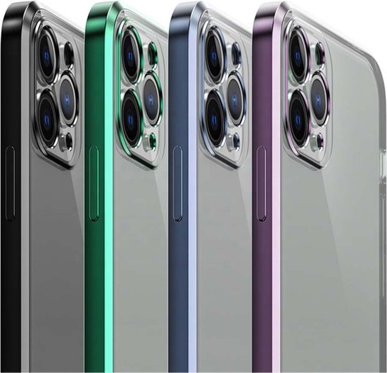 Smartphonica Metallic iPhone 13 Mini Hoesje Met Doorzichtig Achterkant En Extra Camera Bescherming - Zwart geschikt voor iPhone 13 Mini