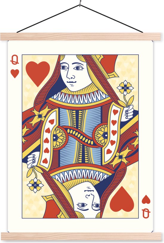 Carte à jouer illustrée d'une reine des coeurs affiche textielposter lattes vierge 120x160 cm - Tirage photo sur plaque scolaire (décoration murale salon / chambre) XXL / Groot format!