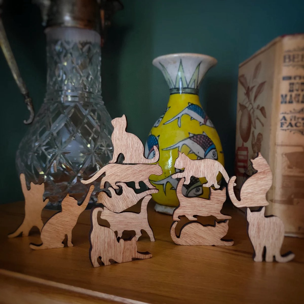 Desktop Anti Stress Stapeltoren voor Volwassenen - Houten Balanceer Puzzel Katten - Behendigheid Puzzel Brein Breker - Anti Stress Op Kantoor en Op Reis met Opbergtas - WoodyDoody