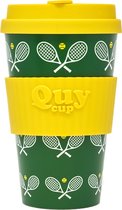 Quy Cup 400ml Ecologische Reis Beker - "TENNIS" - BPA Vrij - Gemaakt van Gerecyclede Pet Flessen met Gele Siliconen deksel