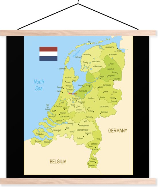 Illustration d'une carte détaillée des Nederland plaque scolaire lattes plates vierges 120x160 cm - Tirage photo sur affiche textielposter (décoration murale salon / chambre) XXL / Groot format!