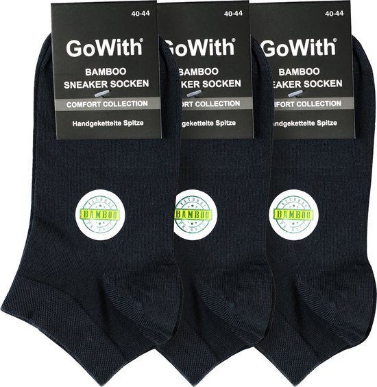 GoWith-3 paar-Bamboe Sport Enkelsokken-Sneaker Sokken-Zwart-Maat 43-46