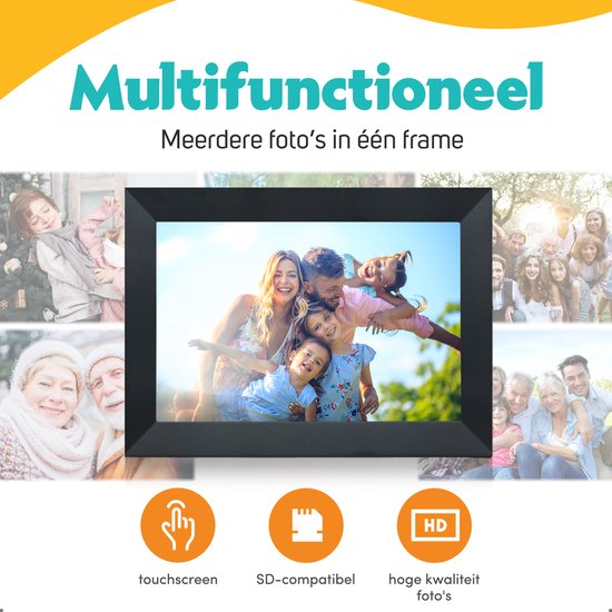 Digitale fotolijst met WiFi en Frameo App - 10 inch - Pora – HD+ -IPS Display – Zwart - Micro SD – Touchscreen - Pora&co