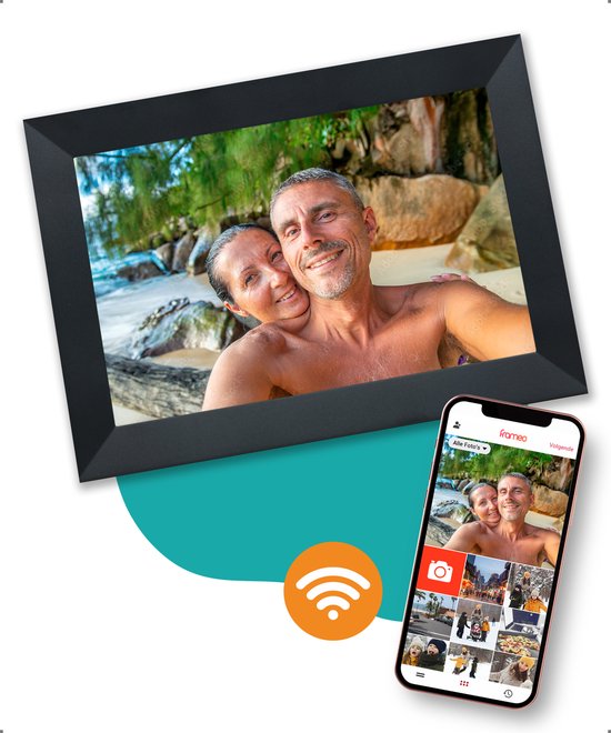 Digitale fotolijst met WiFi en Frameo App - 10 inch - Pora – HD+ -IPS Display – Zwart - Micro SD – Touchscreen