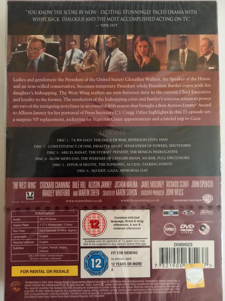 The West Wing The Complete Fifth Season (Dvd), Alan Alda Dvd's