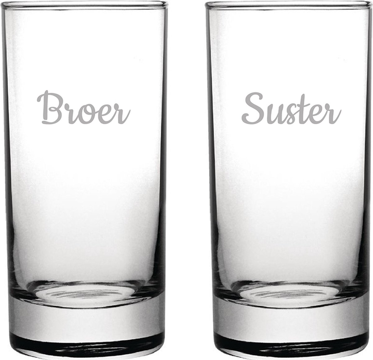 Gegraveerde longdrinkglas 28,5cl Broer-Suster