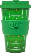 Quy Cup 400ml Ecologische Reis Beker - “Voetbal” - BPA Vrij - Gemaakt van Gerecyclede Pet Flessen met Groen Siliconen deksel
