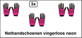 3x Paar nethandschoenen vingerloos neon pink - Festival thema feest disco