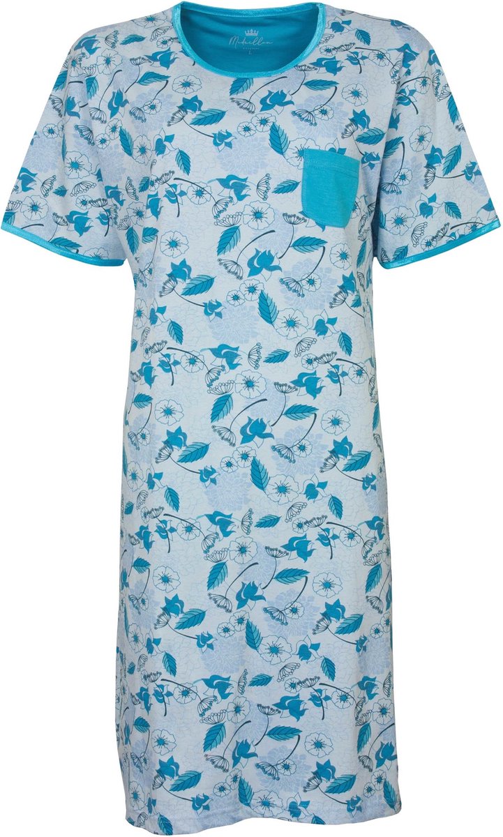 Medaillon Dames Nachthemd - 100% Katoen - Blauw - Maat M