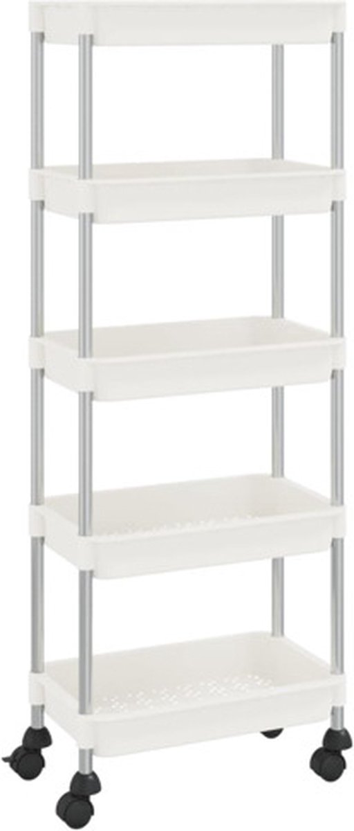 vidaXL-Keukentrolley-5-laags-42x29x128-cm-ijzer-en-ABS-wit