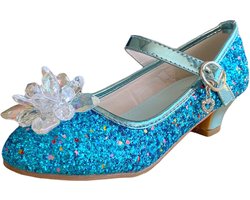 foto van Elsa prinsessen schoenen blauw glitter sneeuwvlok maat 31 - binnenmaat 20,5 cm - feest schoenen - kinder schoenen