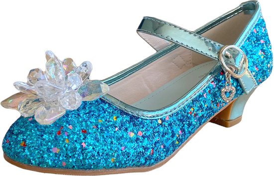 Elsa prinsessen schoenen blauw glitter sneeuwvlok maat 31 - binnenmaat 20,5 cm - feest schoenen - kinder schoenen
