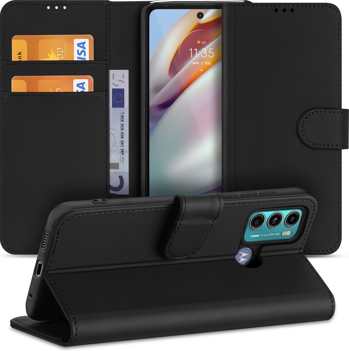 Motorola Moto G60 Book Cover Zwart met Pasjeshouder