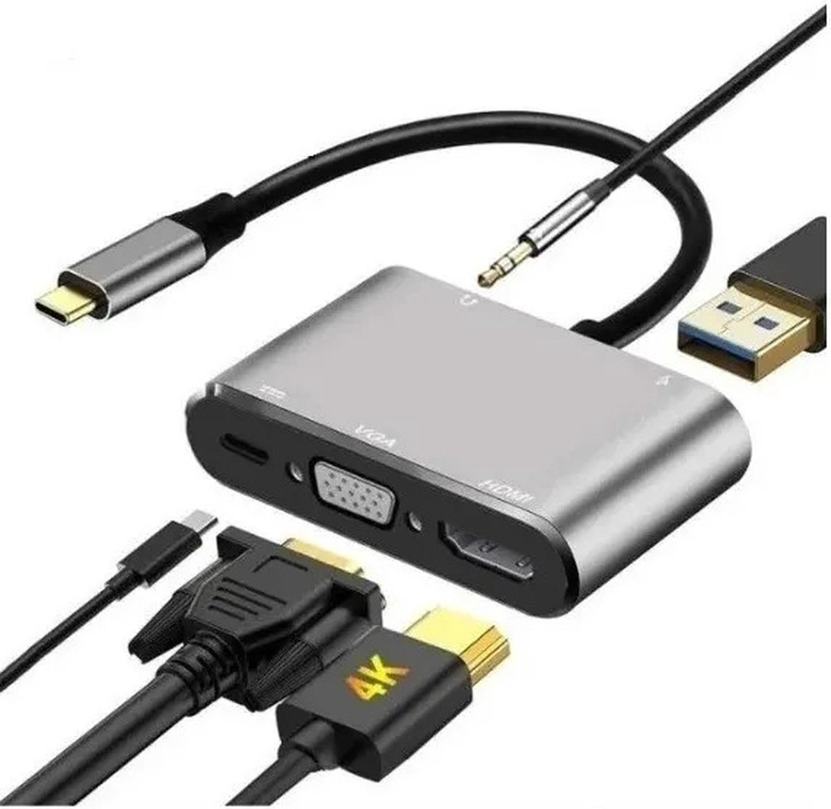 Adaptador USB Type C 5 in 1 A HDMI 4k, Vga, Usb 3.0, Usb C