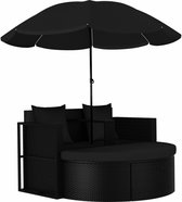 Loungebank met parasol en kussens, kleur zwart, 2-personen