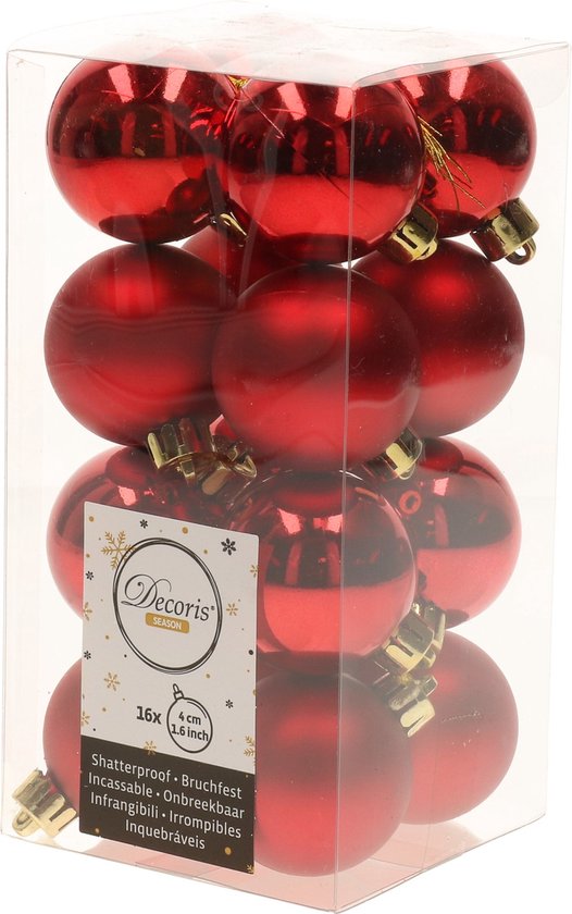 32x pcs boules de Noël en plastique mélange de rouge, blanc et bleu 4 cm - Décorations de Noël