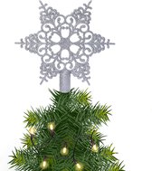 Kerstster/kerstboom piek/topper open - zilver - H19 cm - glitter - Kerstversiering