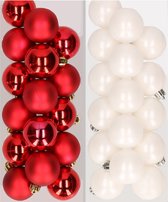 32x pcs boules de Noël en plastique mélange de rouge et blanc 4 cm - Décorations de Noël