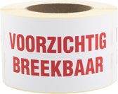 Kortpack - Waarschuwingsetiket 15cm lang x 10cm breed - Opdruk: Voorzichtig Breekbaar - Witte Sticker + Rode Opdruk - 500 Stickers per rol - (050.0400)