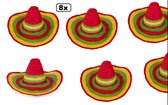 8x Sombrero Carnaval multicolor - mexico carnaval mexicaan thema party hoed hoofddeksel optocht feest landen