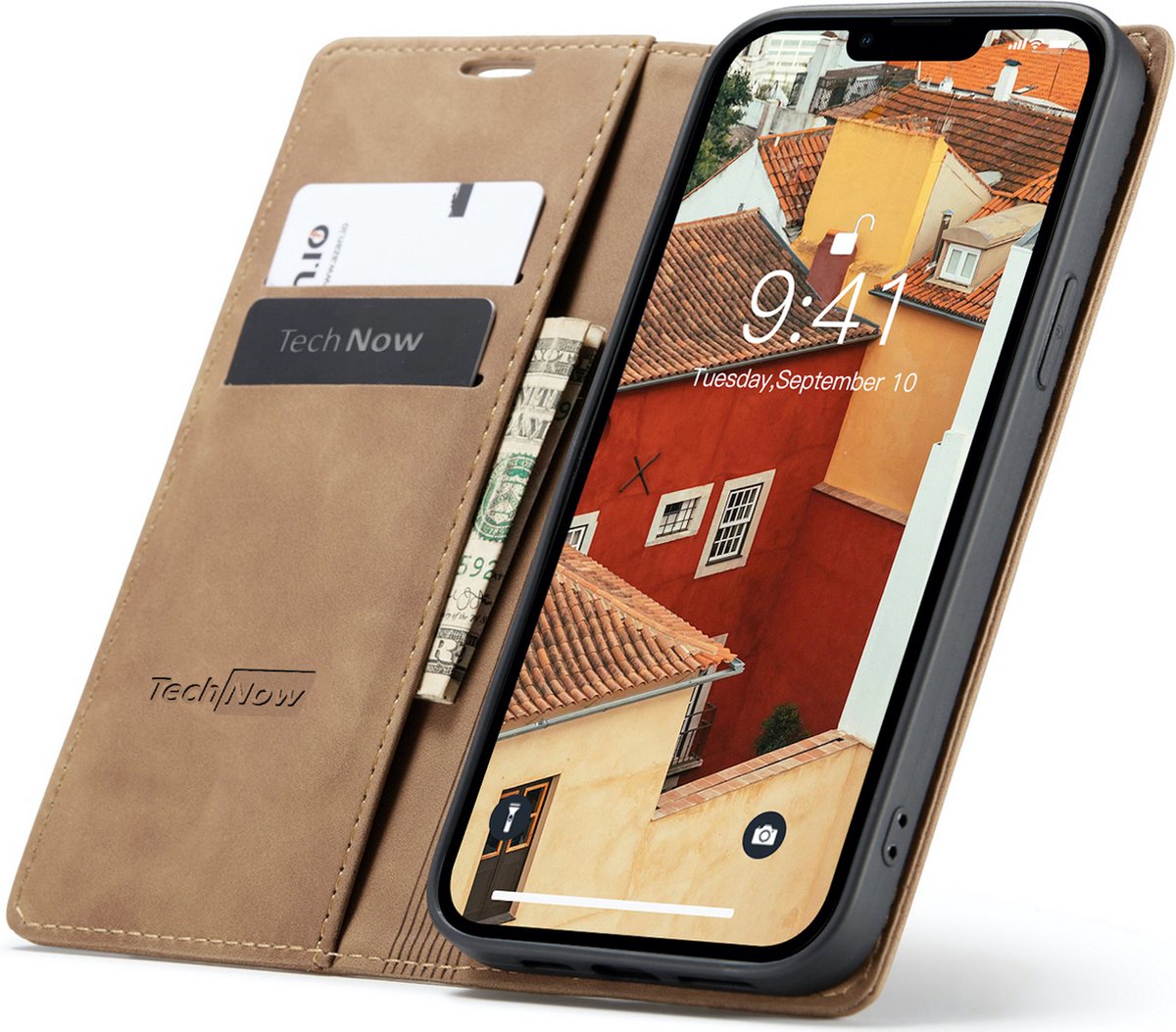 Hoesje geschikt voor iPhone 14 - Book Case Leer Slimline Bruin