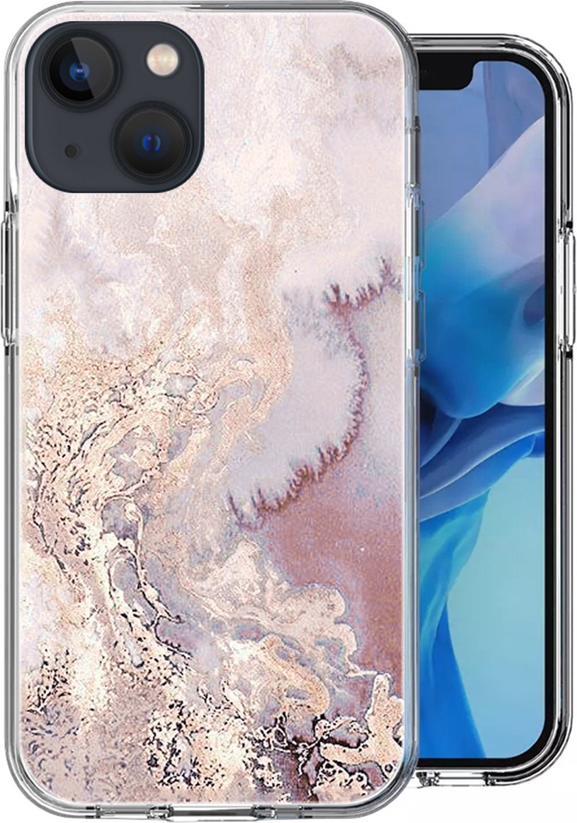Hoesje geschikt voor iPhone 14 - Siliconen Shock Proof Case Back Cover Hoes Marmer Roze